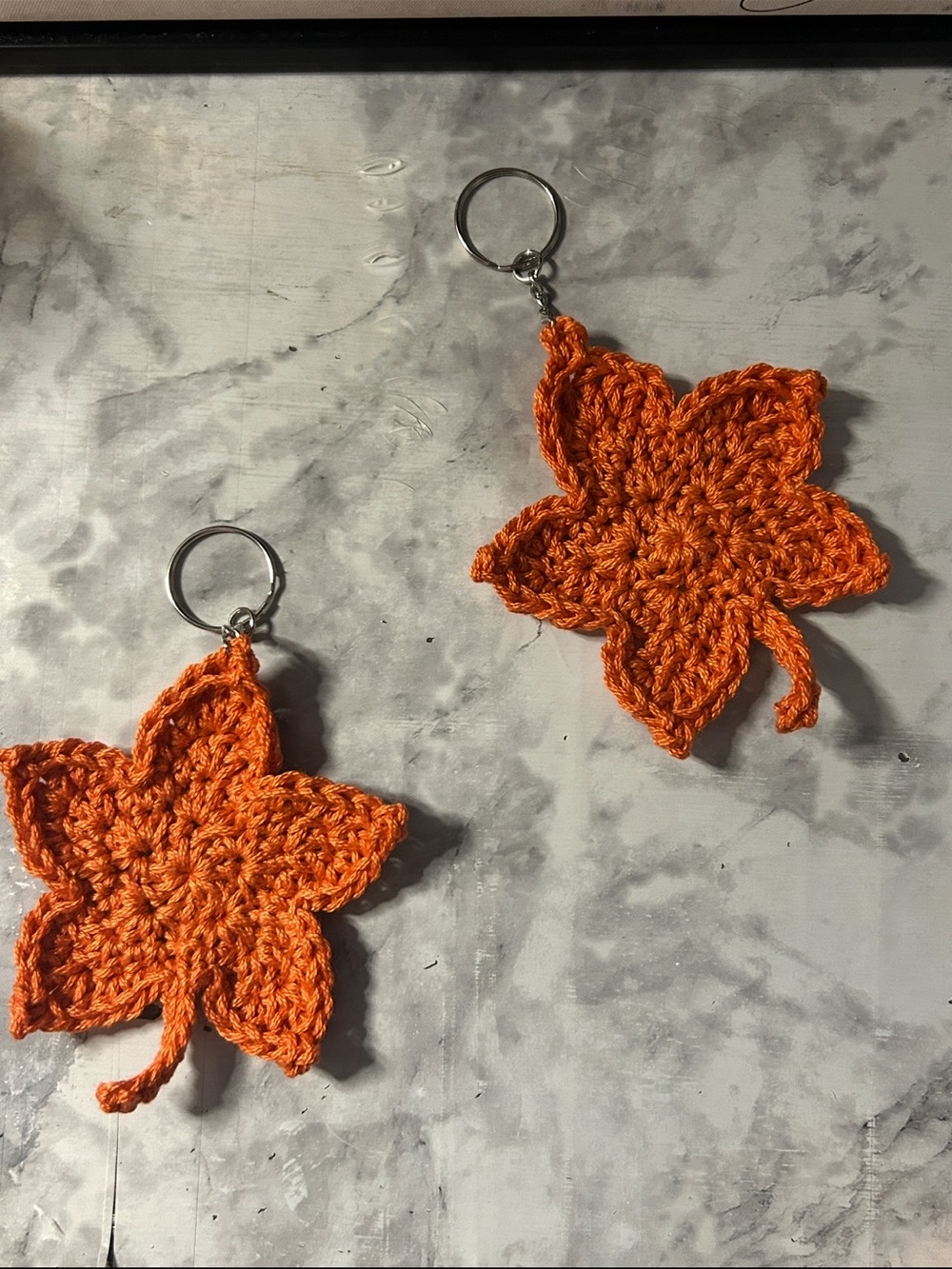 Handcrafted Orange Crochet Leaf Keychain - Women Accessories